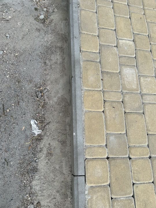 Тротуарна плитка Старе місто гірчичний з сірим бордюром — фото