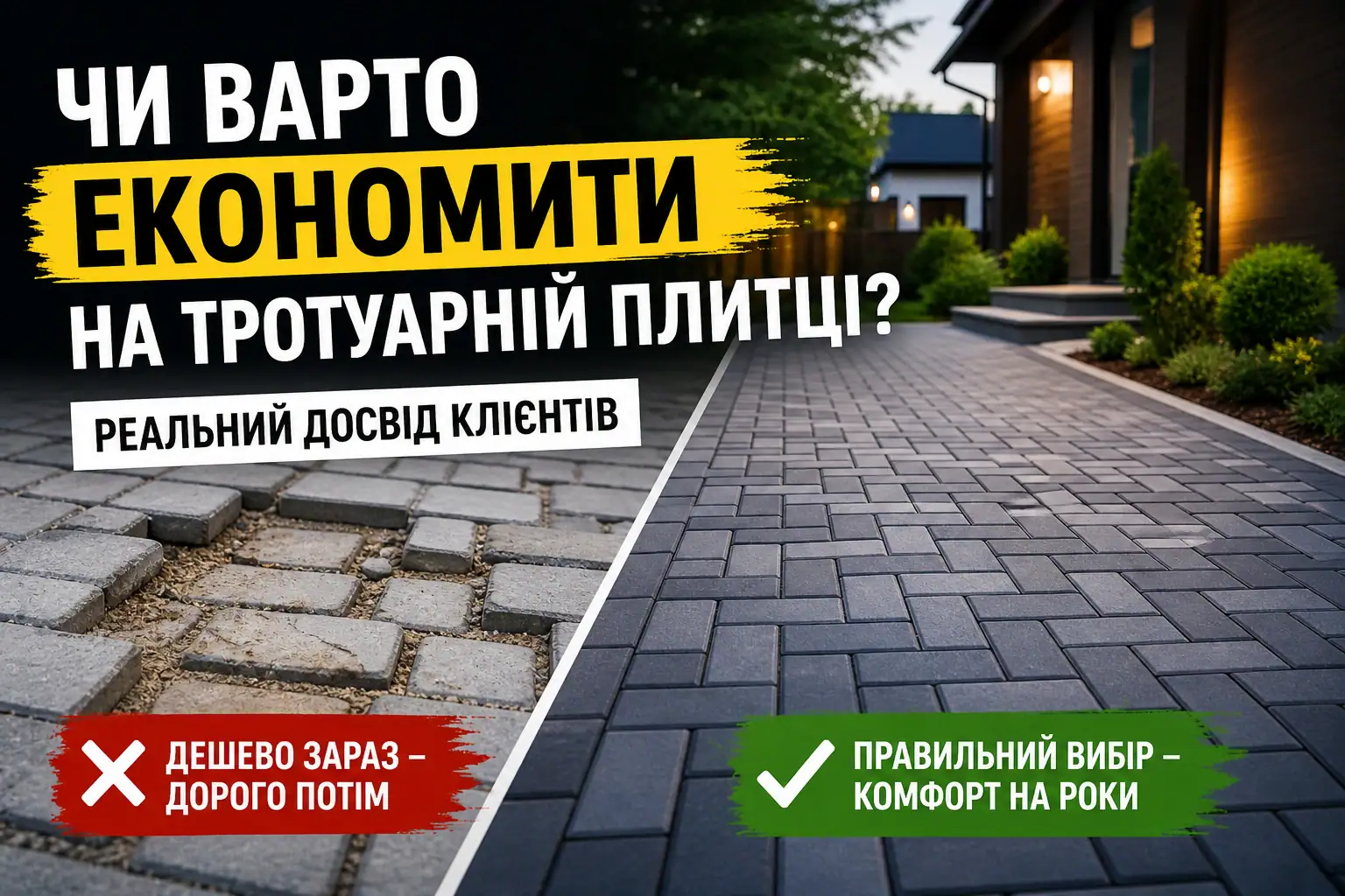 чи варто економити на тротуарній плитці приклад укладання до і після Київ